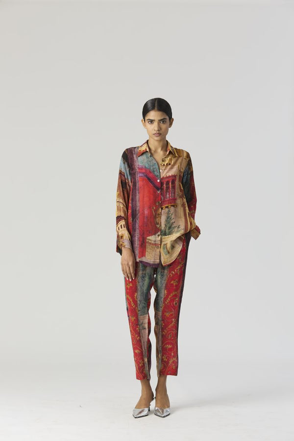 Rust White Embroidered Kurta Set