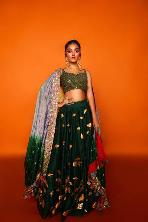 Buy - Bottle green lehenga set | Elan Store