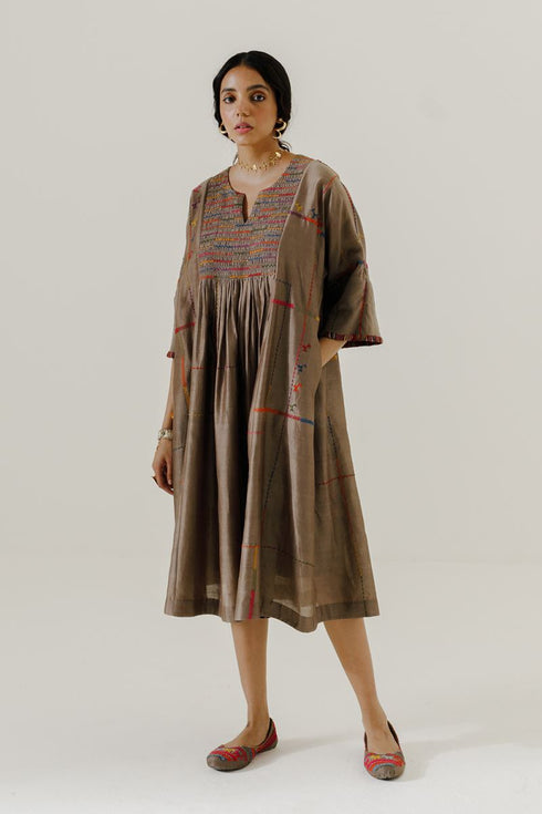 Brown mool yoke dress - Elan Store