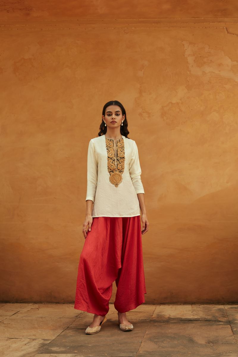 Buy Libas Women Olive Brown & Golden Printed Kurti With Dhoti Pants &  Ethnic Jacket - Kurta Sets for Women 9720497 | Myntra