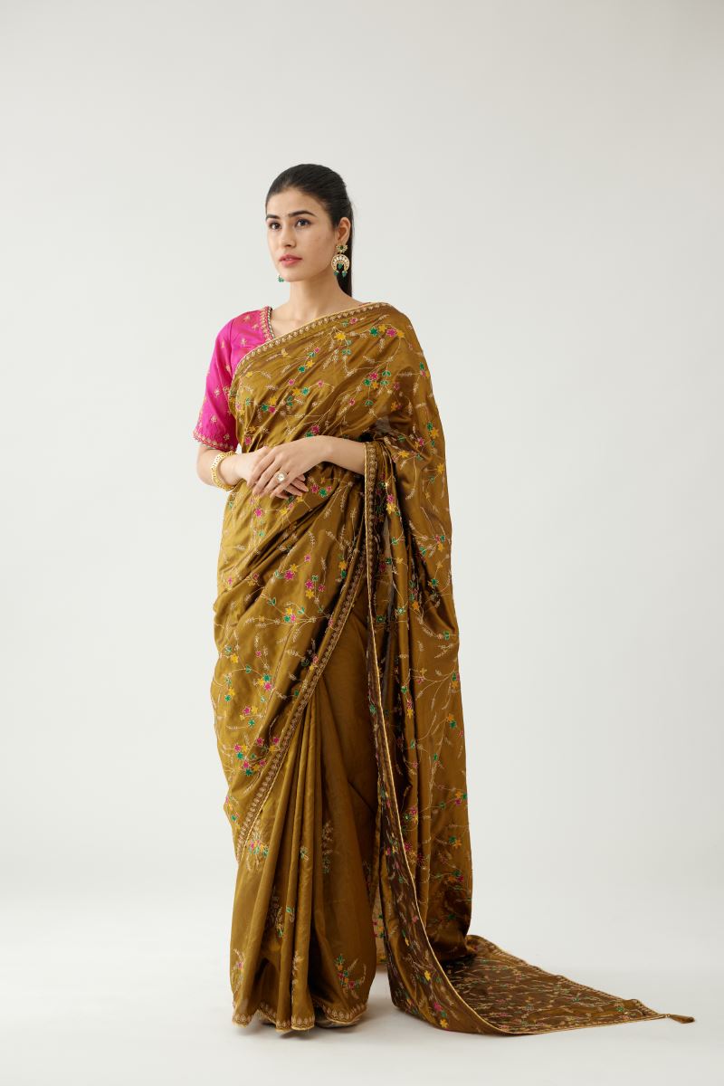 Yellowish Green Gold Zari Kanjeevaram Silk Saree – House of Vardha