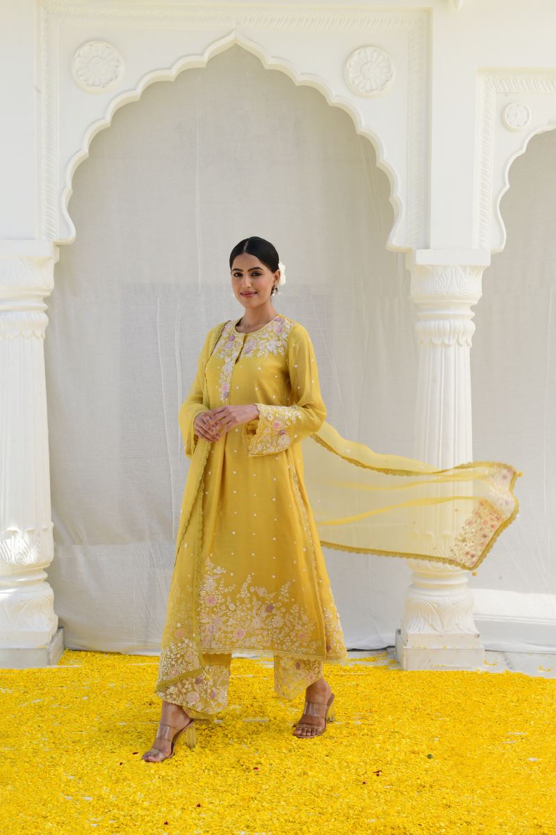 Embroidered Yellow Ladies Pakistani Bridal Sharara Suit, Stitched at Rs  9000 in Surat