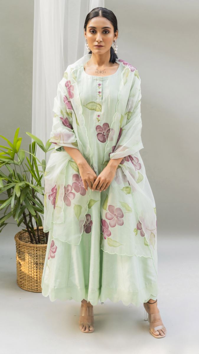 Buy Mint green zoya anarkali set Elan Store