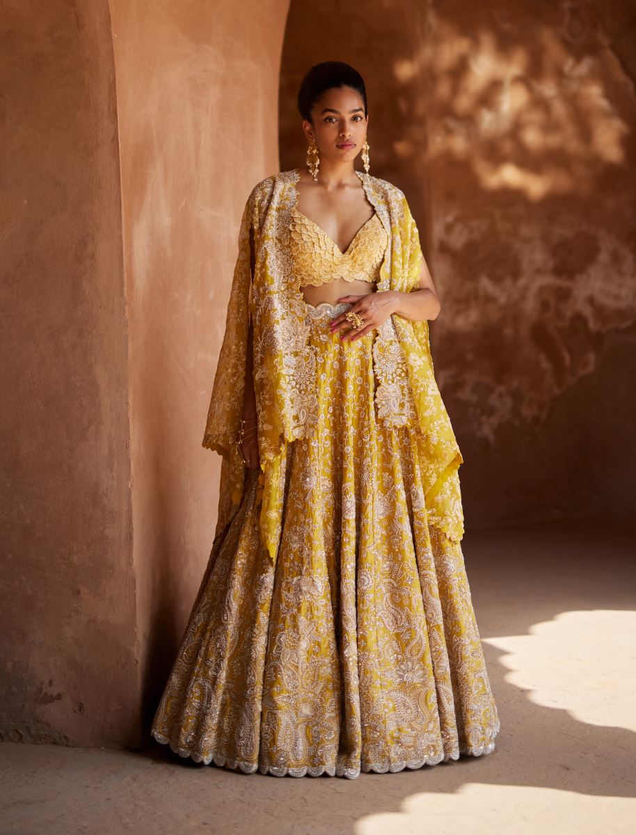 mustard yellow indian dress Buy - Mustard yellow paramita lehenga set