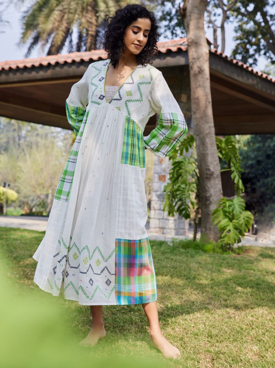 Buy - Off-white and green garden dress | Elan Store