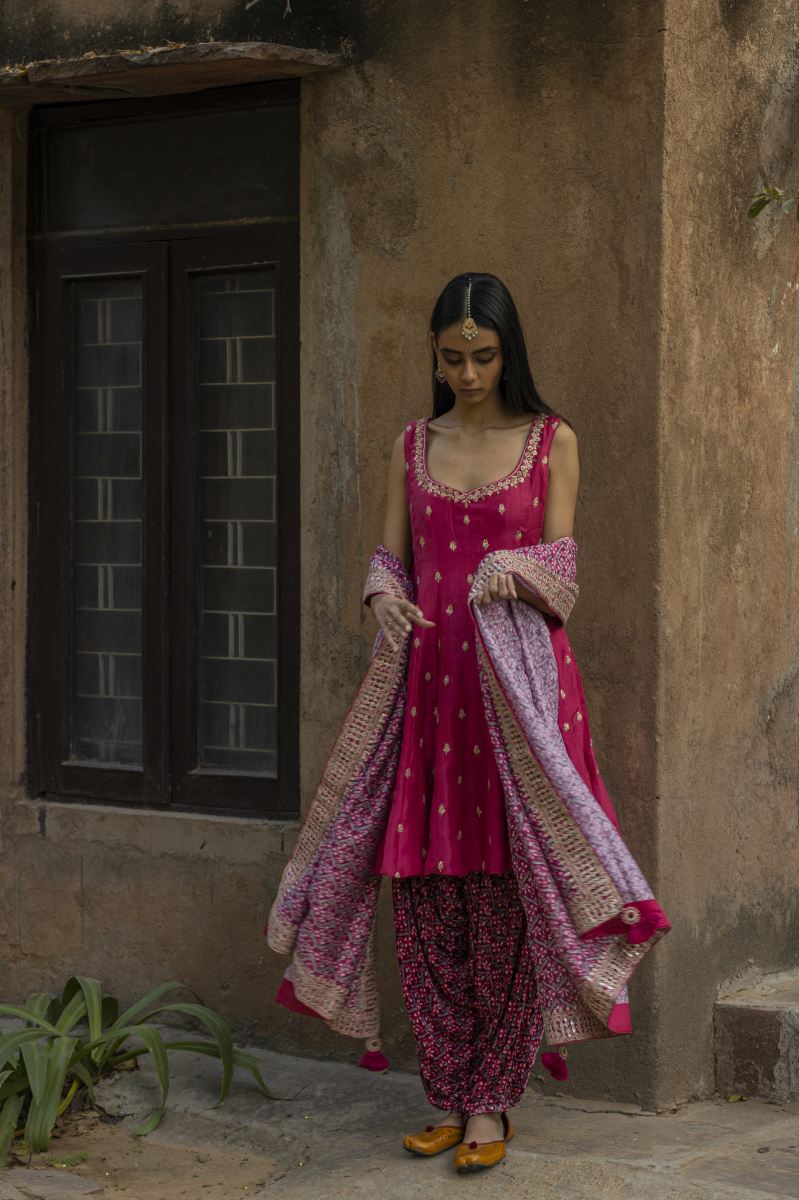 Buy - Punit Balana Rapture Rose Short Anarkali With Velvet Dhoti Pants ...