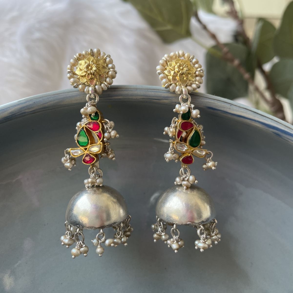 Buy Gold-Plated Blue Perals Marvelous Bollywood Style White Kundan Earrings  Alloy Chandbali Earring Online at Best Prices in India - JioMart.